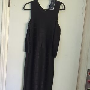 French Connection Black Long-Sleeve Cold-Shoulder Knit Dress